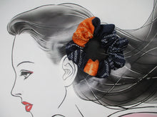 Load image into Gallery viewer, Navy Blue X Orange Shibori Kimono Silk Scrunchies, Ship from USA
