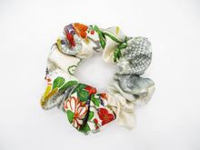 Load image into Gallery viewer, Silk Kimono Scrunchies, Japanese Gift Ship from USA, White Colorful Flowers
