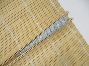 Upcycled Vintage Silk Kimono Big Hair Clip, Ship from USA Light Blue 5 1/8 inch